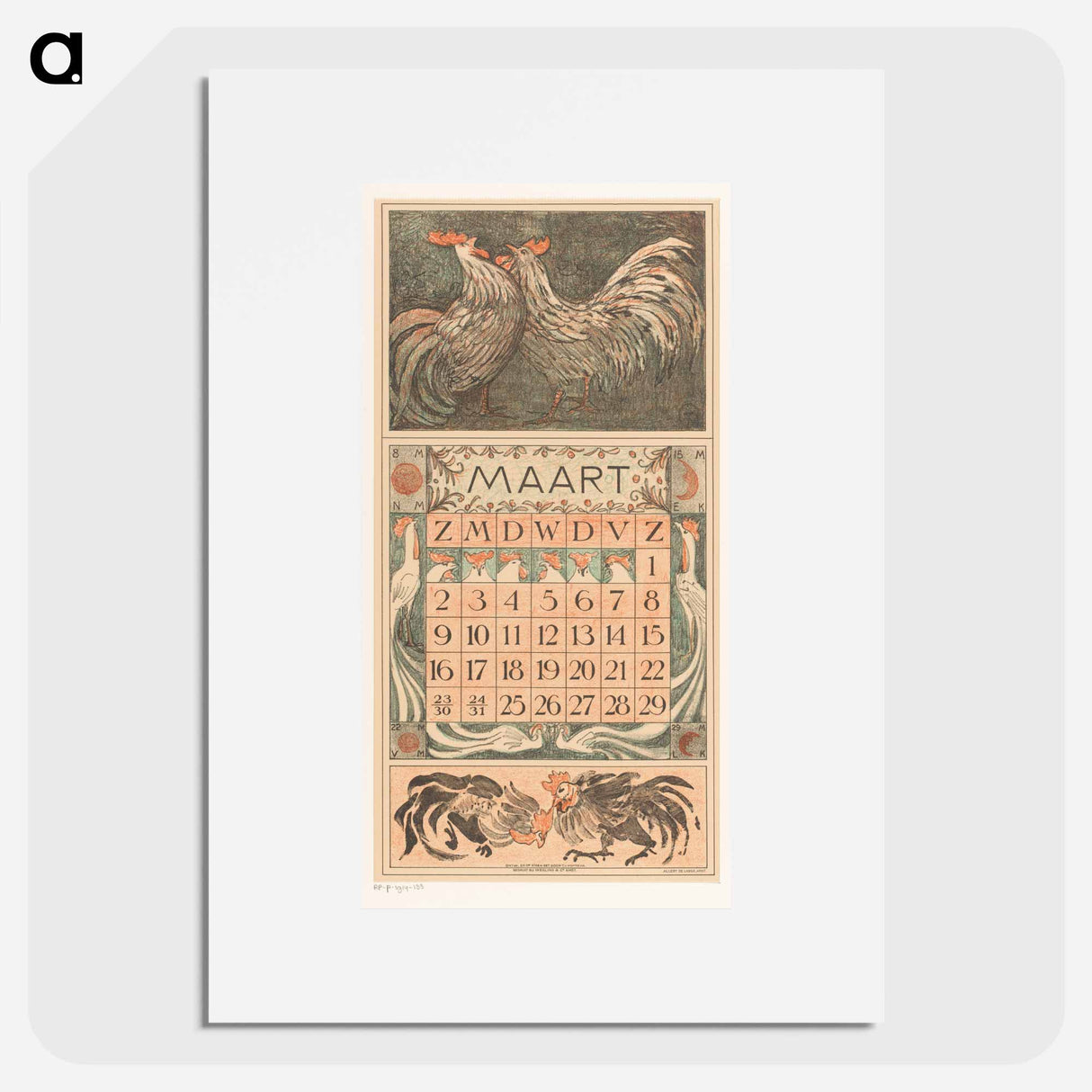 Calendar with flowers - Theo van Hoytema Poster.