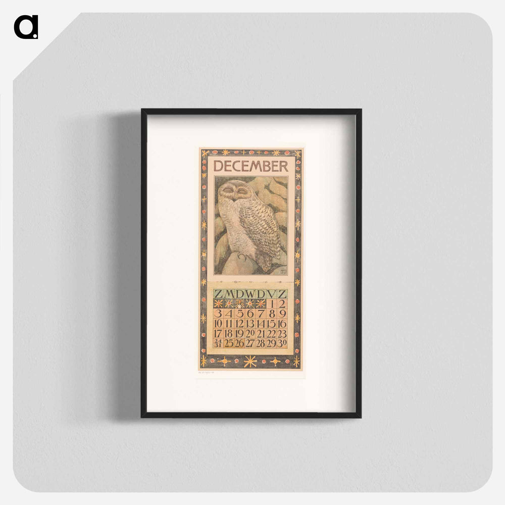 Calendar December met sneeuwuil - Theo van Hoytema Poster.