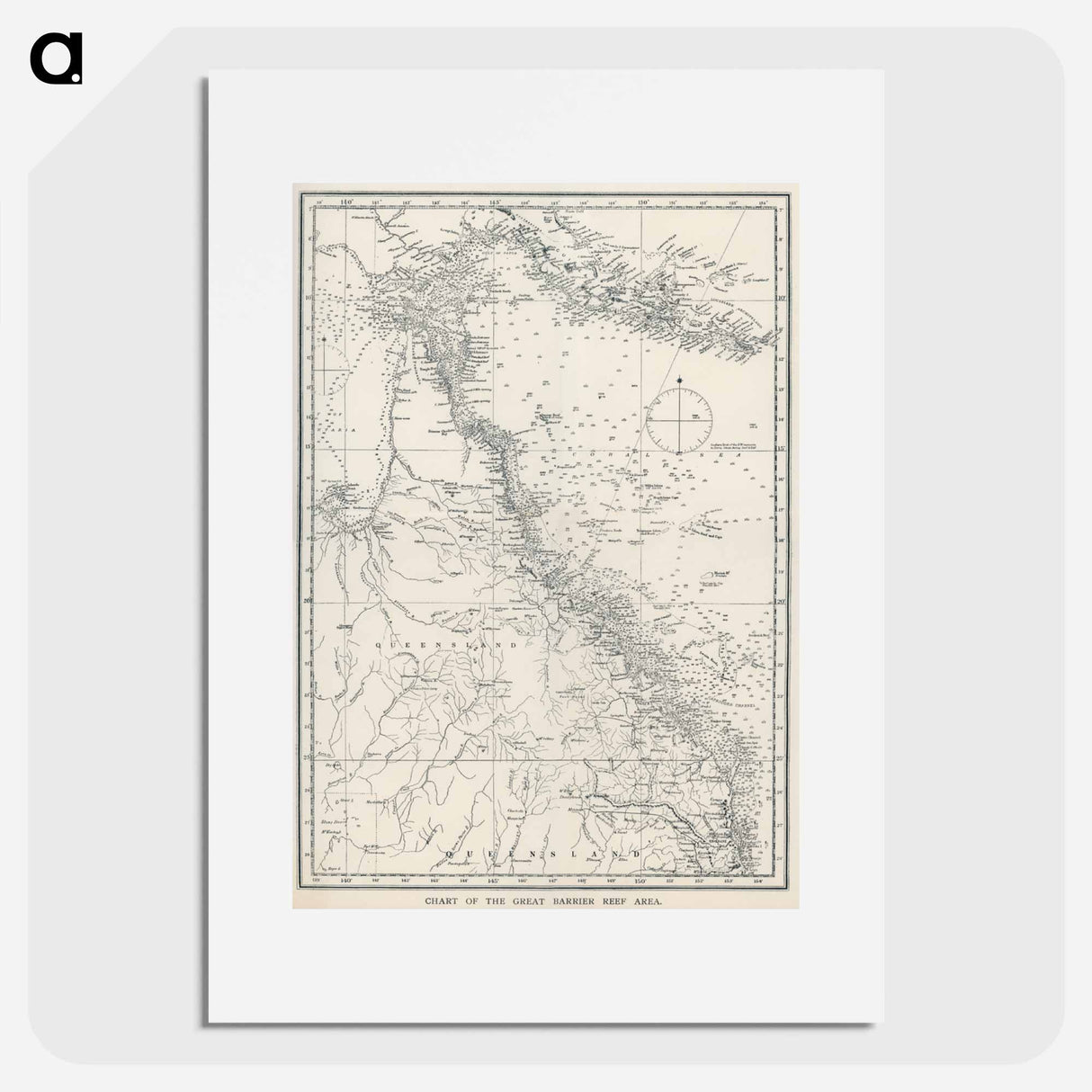 Chart of the Great Barrier Reef Area - アンティーク地図 Poster.