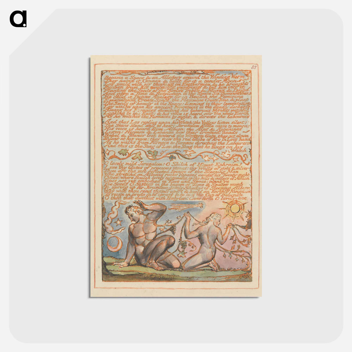 アートポストカード-Jerusalem, Plate 85, "Became a Space & an Allegory" - ウィリアム ブレイク Postcard.