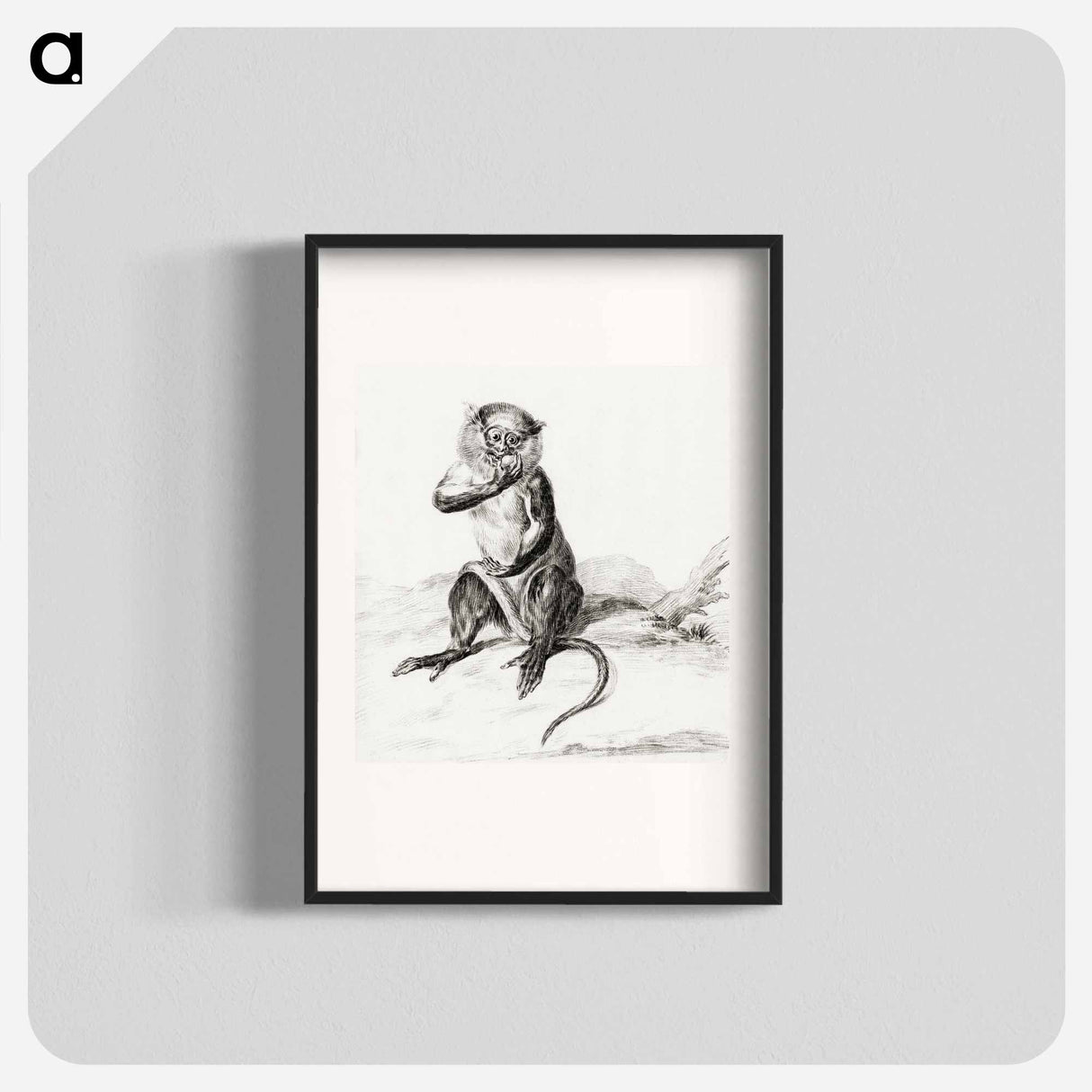 Sitting monkey, eating a fruit - ジャン ベルナール Poster.