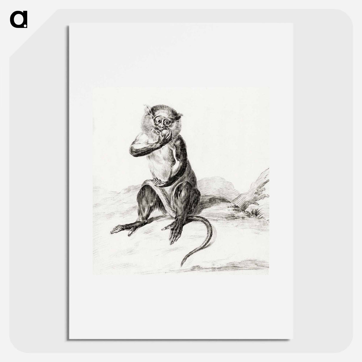 Sitting monkey, eating a fruit - ジャン ベルナール Poster.