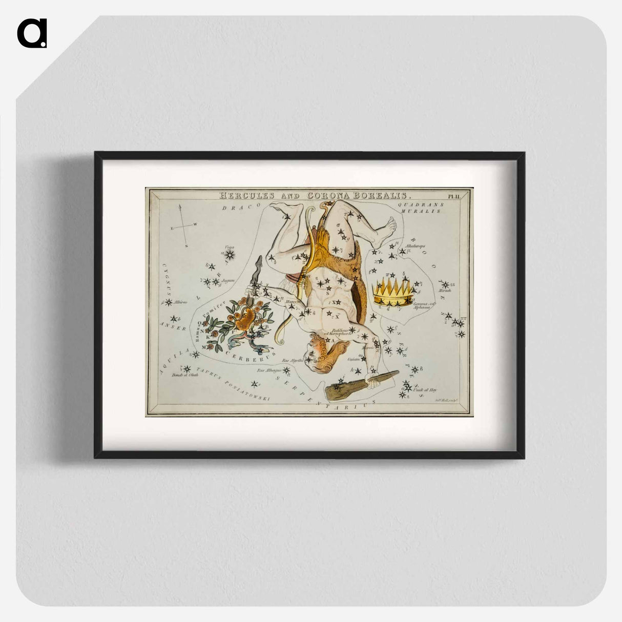 Sidney Hall’s astronomical chart illustration of the Hercules and the Corona Borealis - アンティーク地図 Poster.