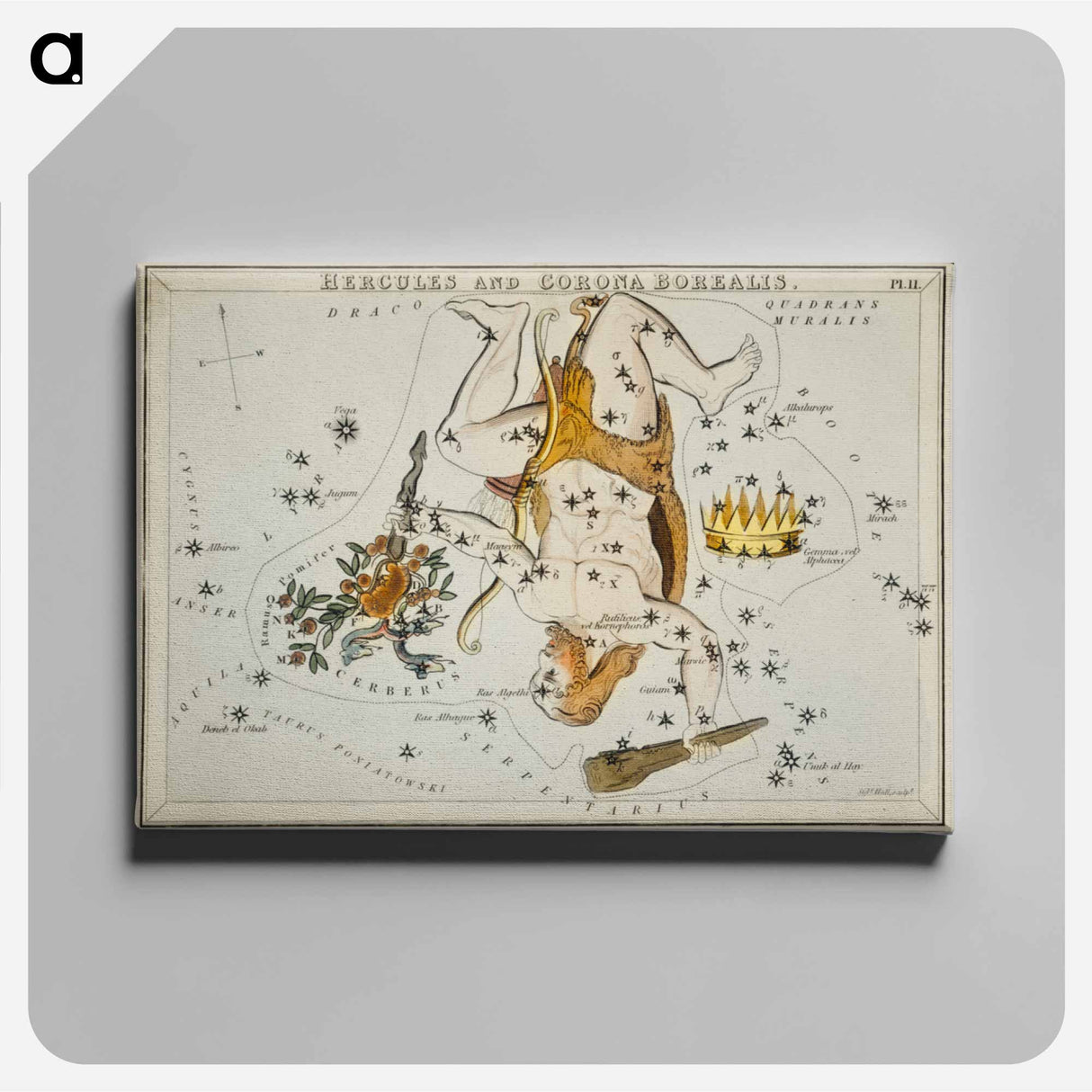 Sidney Hall’s astronomical chart illustration of the Hercules and the Corona Borealis - アンティーク地図 Canvas.