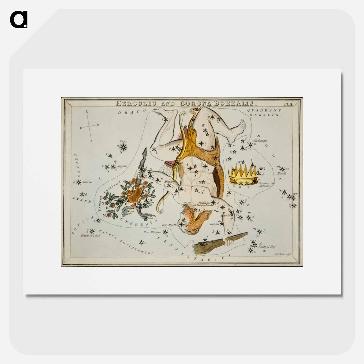 Sidney Hall’s astronomical chart illustration of the Hercules and the Corona Borealis - アンティーク地図 Poster.