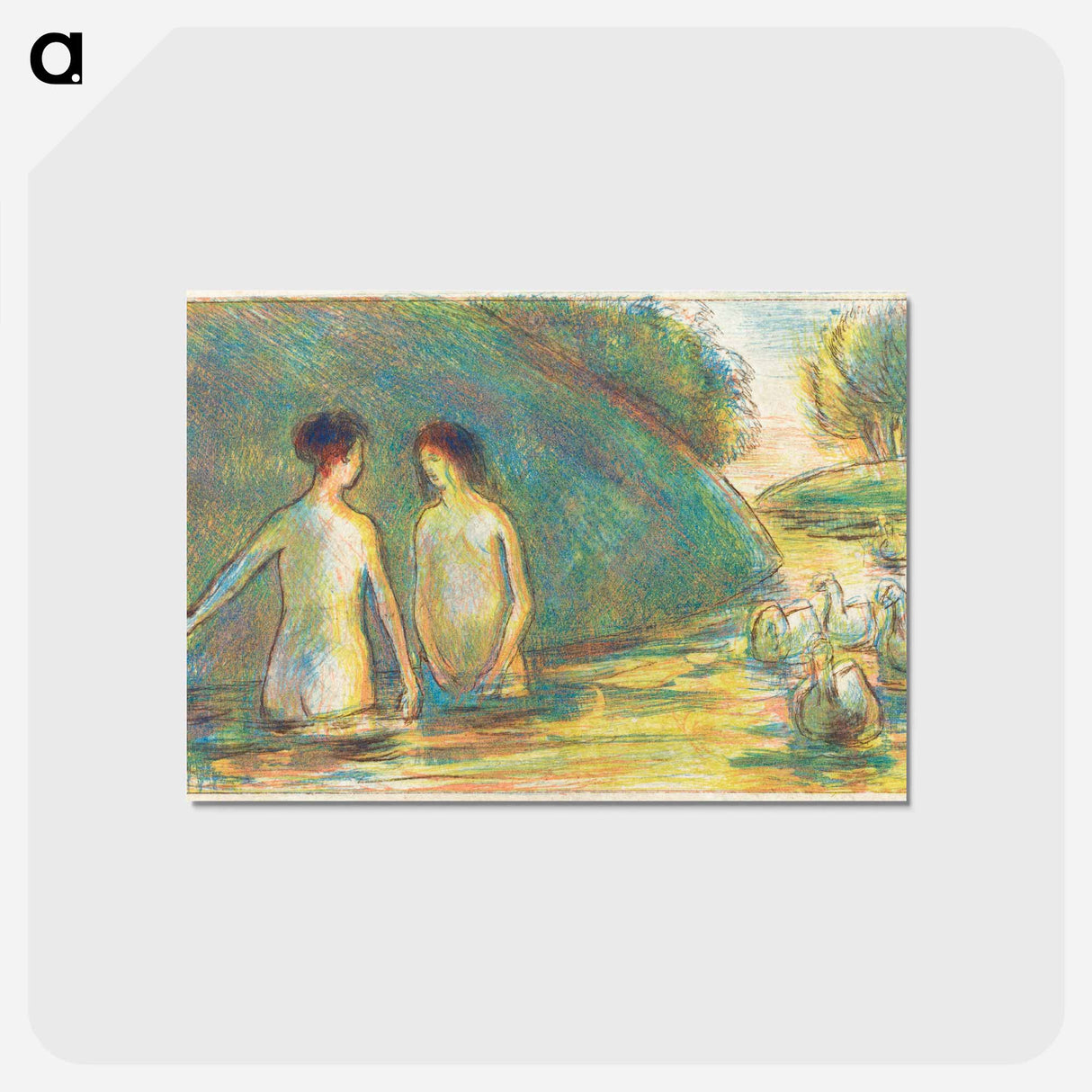 アートポストカード-Bathers Tending Geese - カミーユ ピサロ Postcard.