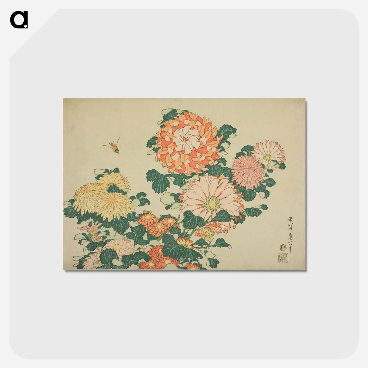 アートポストカード-Hokusai's chrysanthemums and bees - 葛飾 北斎 Postcard.