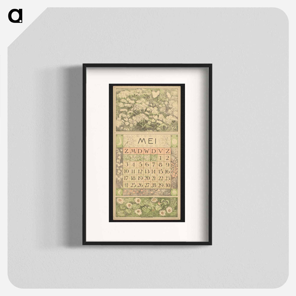 Calendar for me 1914 with blue and white flowers - Theo van Hoytema Poster.