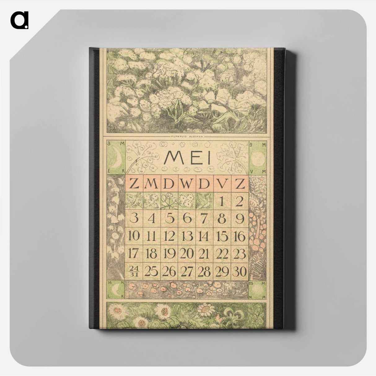 Calendar for me 1914 with blue and white flowers - Theo van Hoytema Canvas.