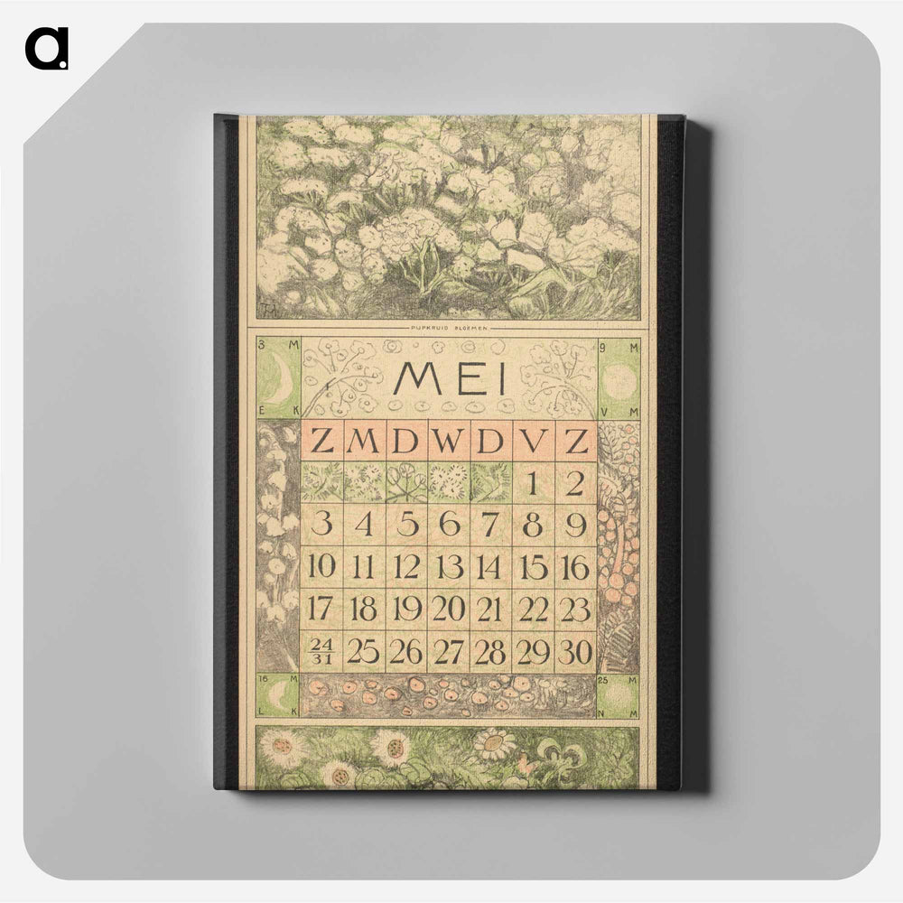 Calendar for me 1914 with blue and white flowers - Theo van Hoytema Canvas.