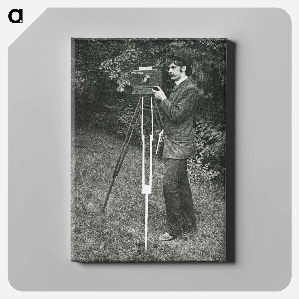 Self-Portrait with camera, tripod and pistol - アルフレッド スティーグリッツ Canvas.