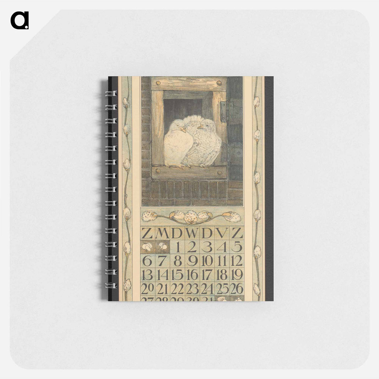 Kalenderblad voor maart met een paar duiven in een raamkozijn by Theo van Hoytema - テオ ヴァン ホイテマ Memo.