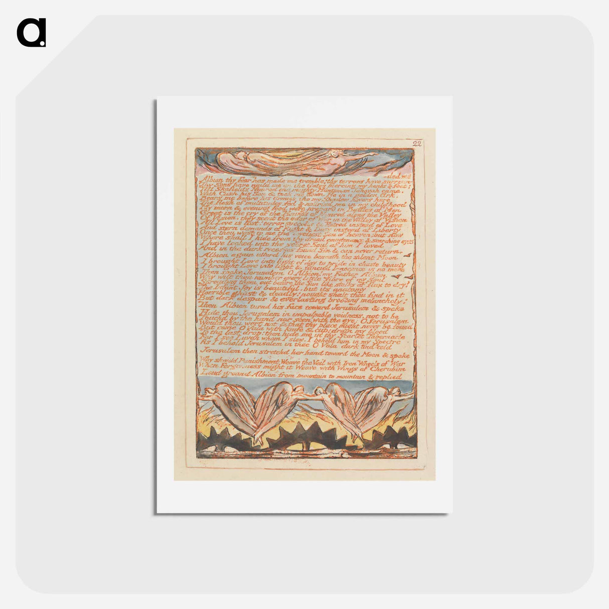 アートポストカード-Jerusalem, Plate 22, "Albion thy Fear has made me tremble" - ウィリアム ブレイク Postcard.