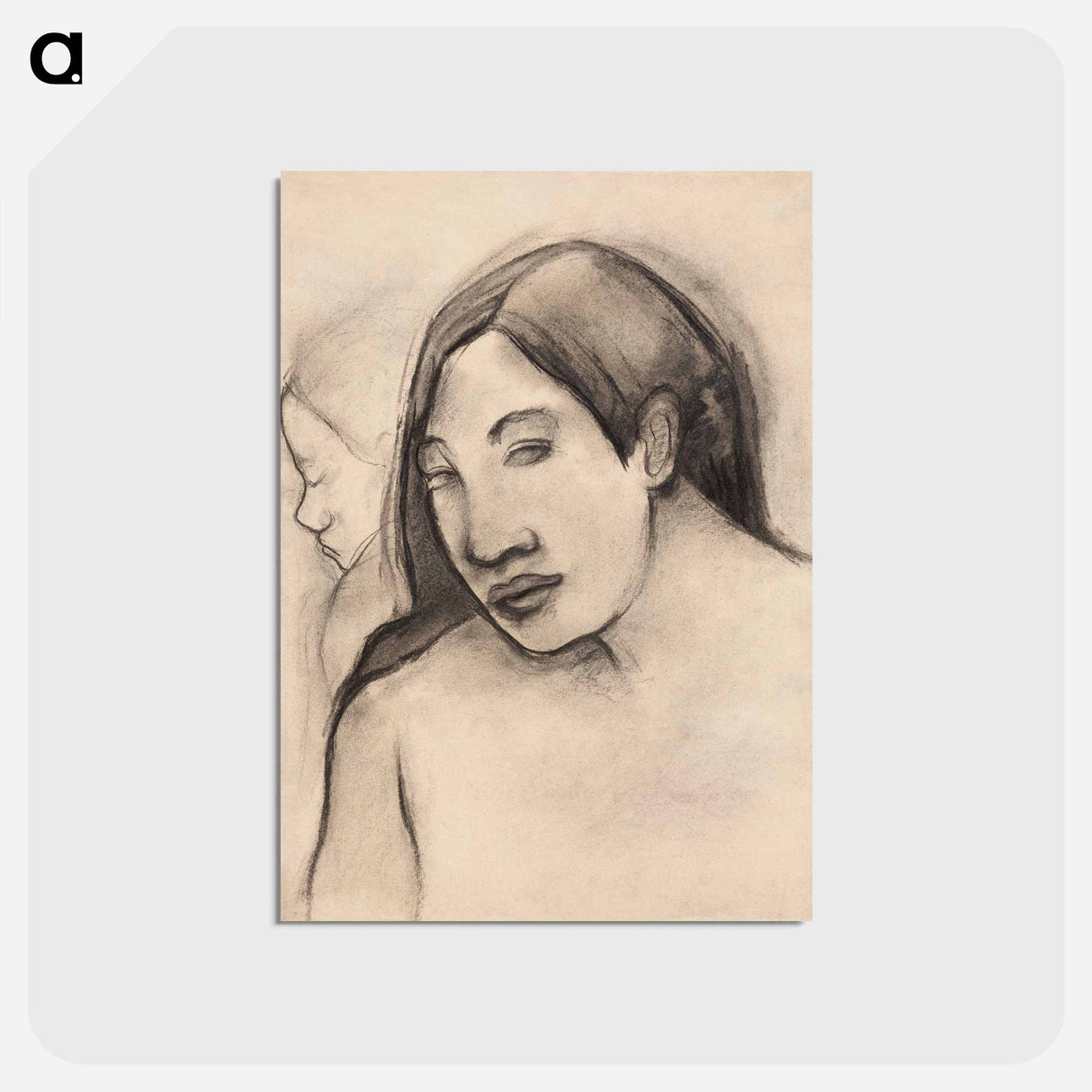 アートポストカード-Heads of Tahitian Women, Frontal and Profile Views - ポール ゴーギャン Postcard.