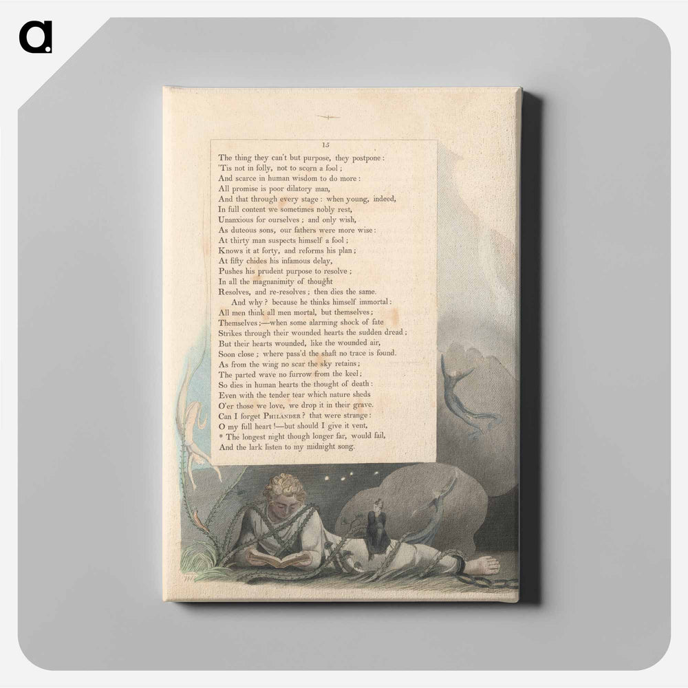 Young's Night Thoughts, Page 15, "The Longest Night Though Longer Far, Would Fail" - William Blake Canvas.