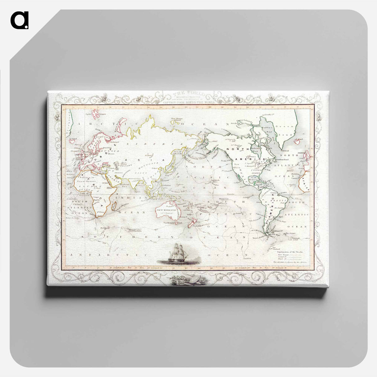 The Voyages of Captain James Cook - アンティーク地図 Canvas.