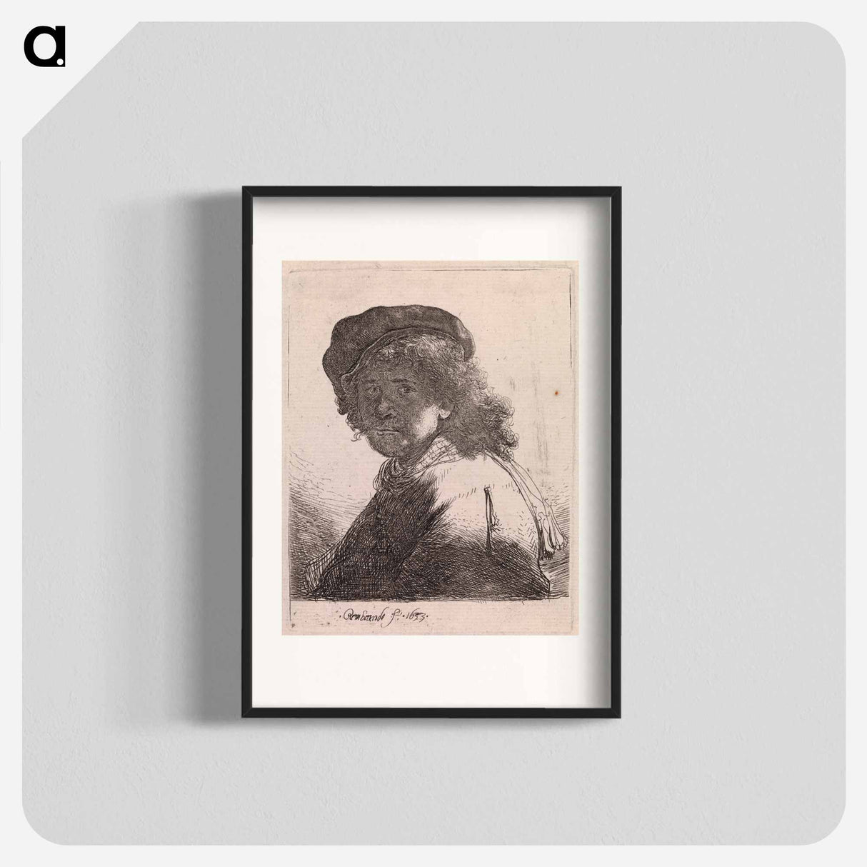 Selfportrait in a cap and scarf with the face dark - レンブラント ファン レイン Poster.