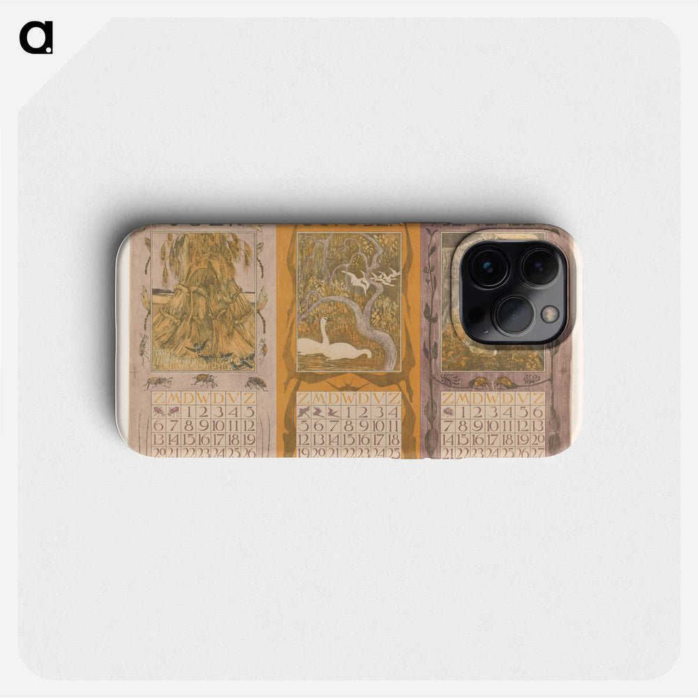 Kalenderbladen van juli, oktober en september, met korenschoven, zwanen en konijnen - Theo van Hoytema Phone Case.