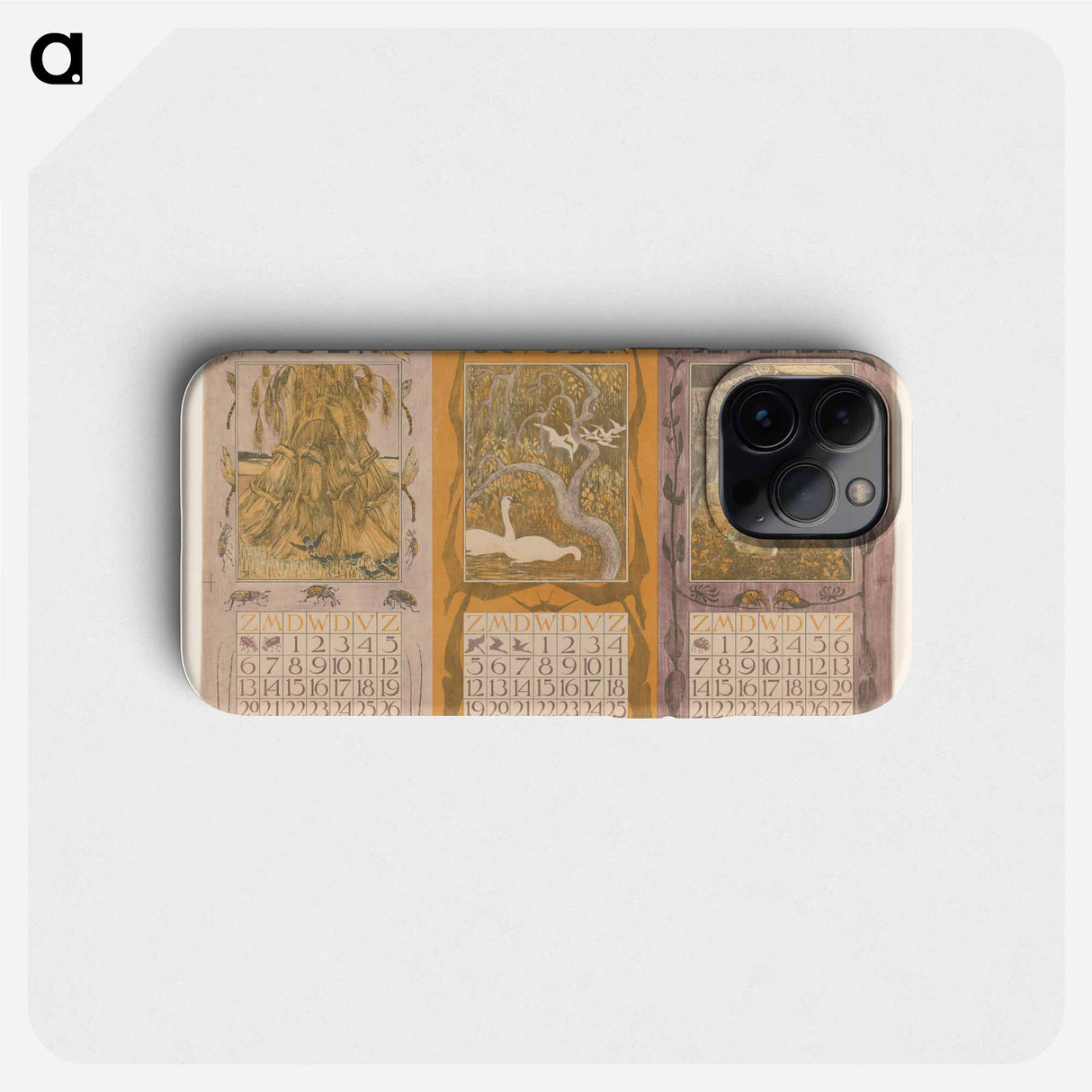 Kalenderbladen van juli, oktober en september, met korenschoven, zwanen en konijnen - Theo van Hoytema Phone Case.
