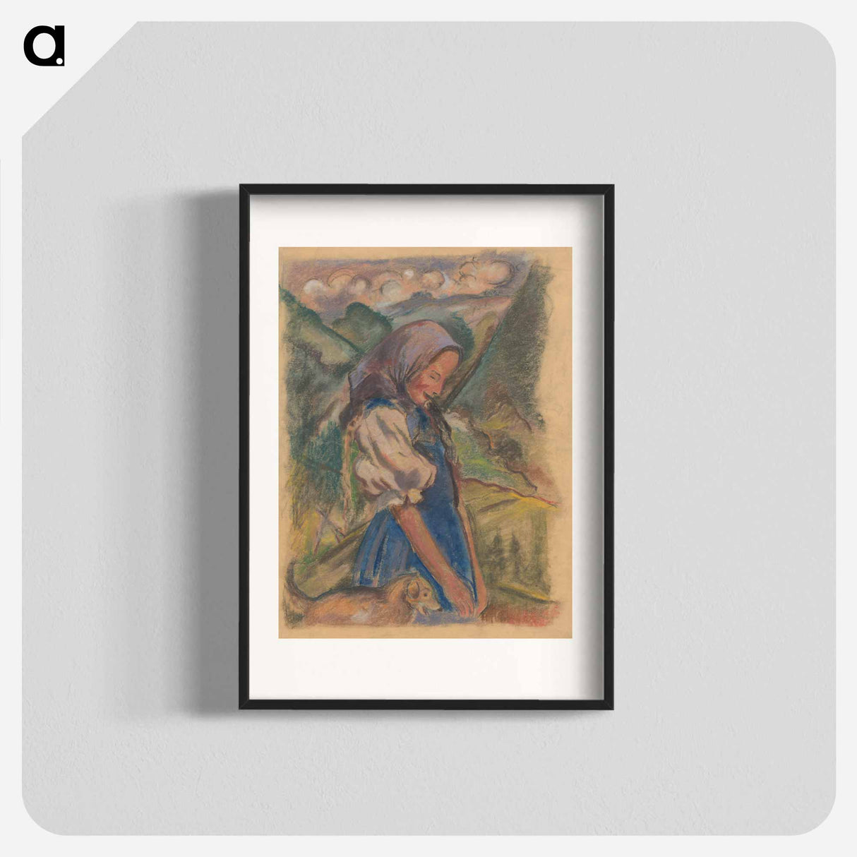 Girl with a dog in a landscape - アーノルド ピーター ワイズ クビンチャン Poster.