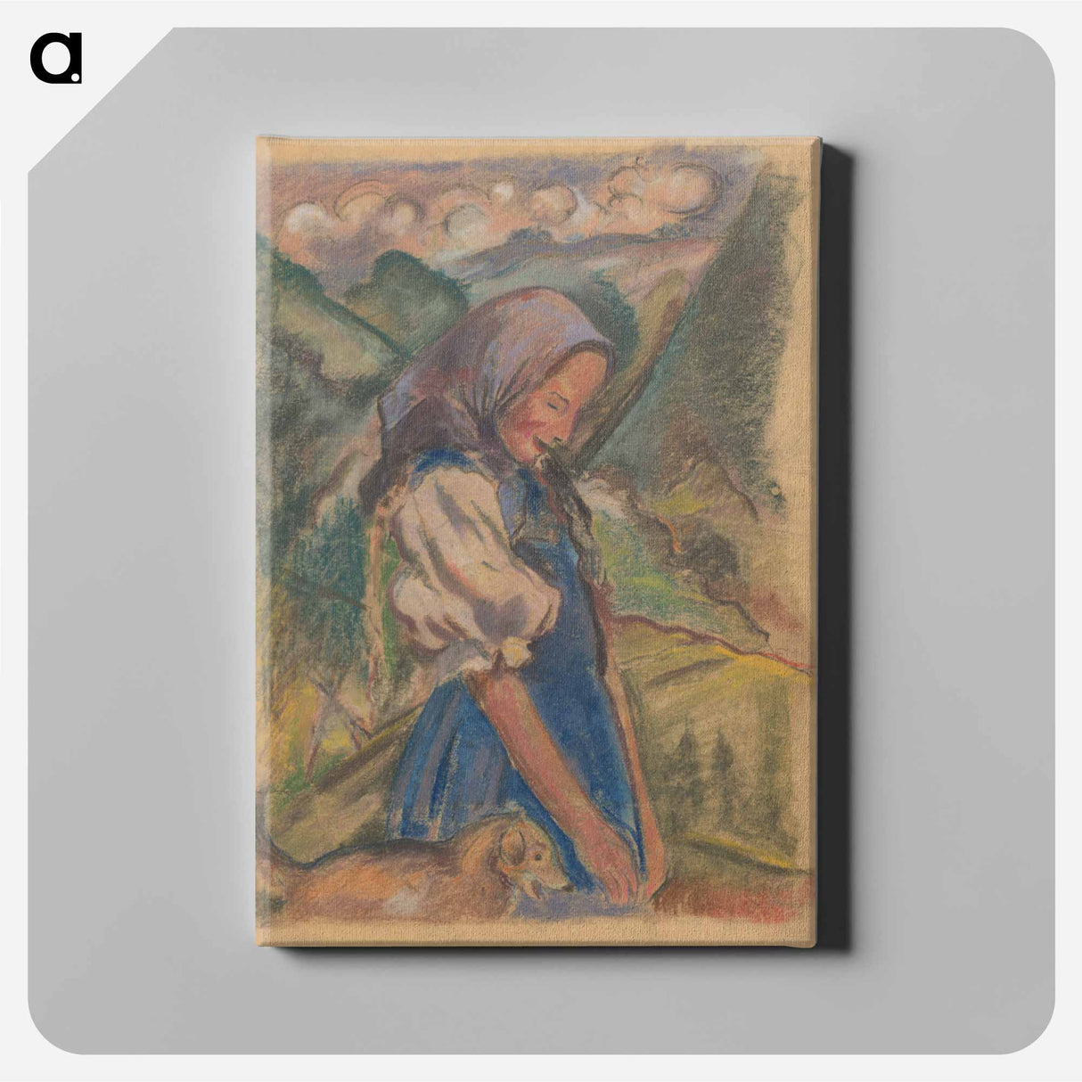 Girl with a dog in a landscape - アーノルド ピーター ワイズ クビンチャン Canvas.