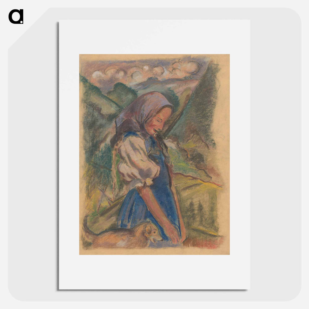 Girl with a dog in a landscape - アーノルド ピーター ワイズ クビンチャン Poster.