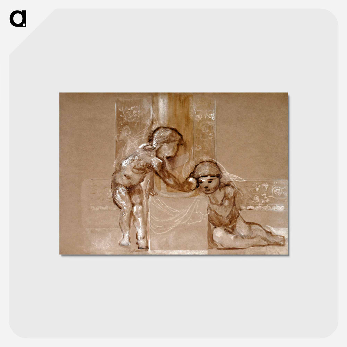 アートポストカード-Troy Triptych - Study of Two Putti - エドワード バーン ジョーンズ Postcard.