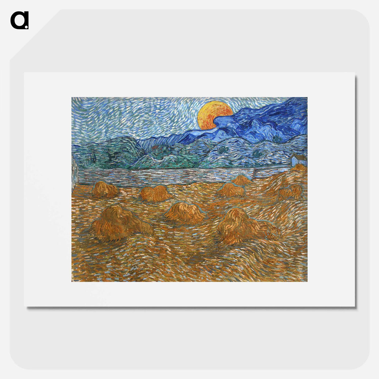 Landscape with Wheat Sheaves and Rising Moon - Vincent van Gogh Poster.