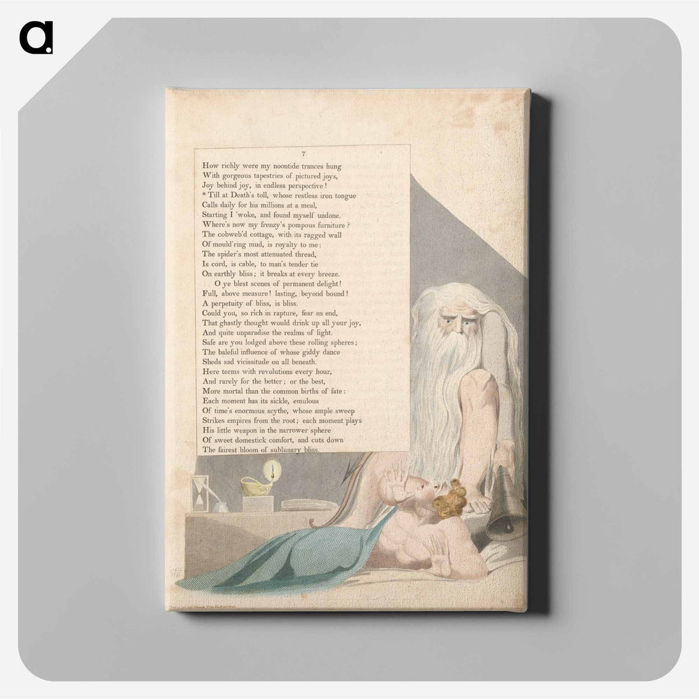 Young's Night Thoughts, Page 7, "Till at Death's Toll, Whose Restless Iron Tounge" - William Blake Canvas.