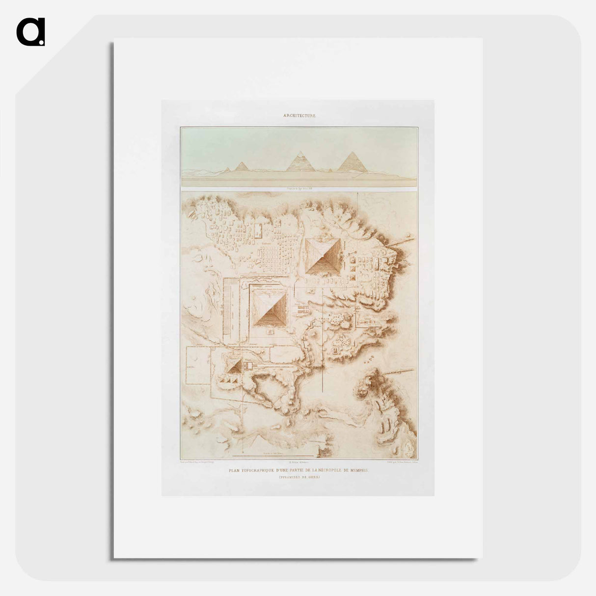 Topographic map of part of the Memphite Necropolis (Pyramids of Giza) - アンティーク地図 Poster.