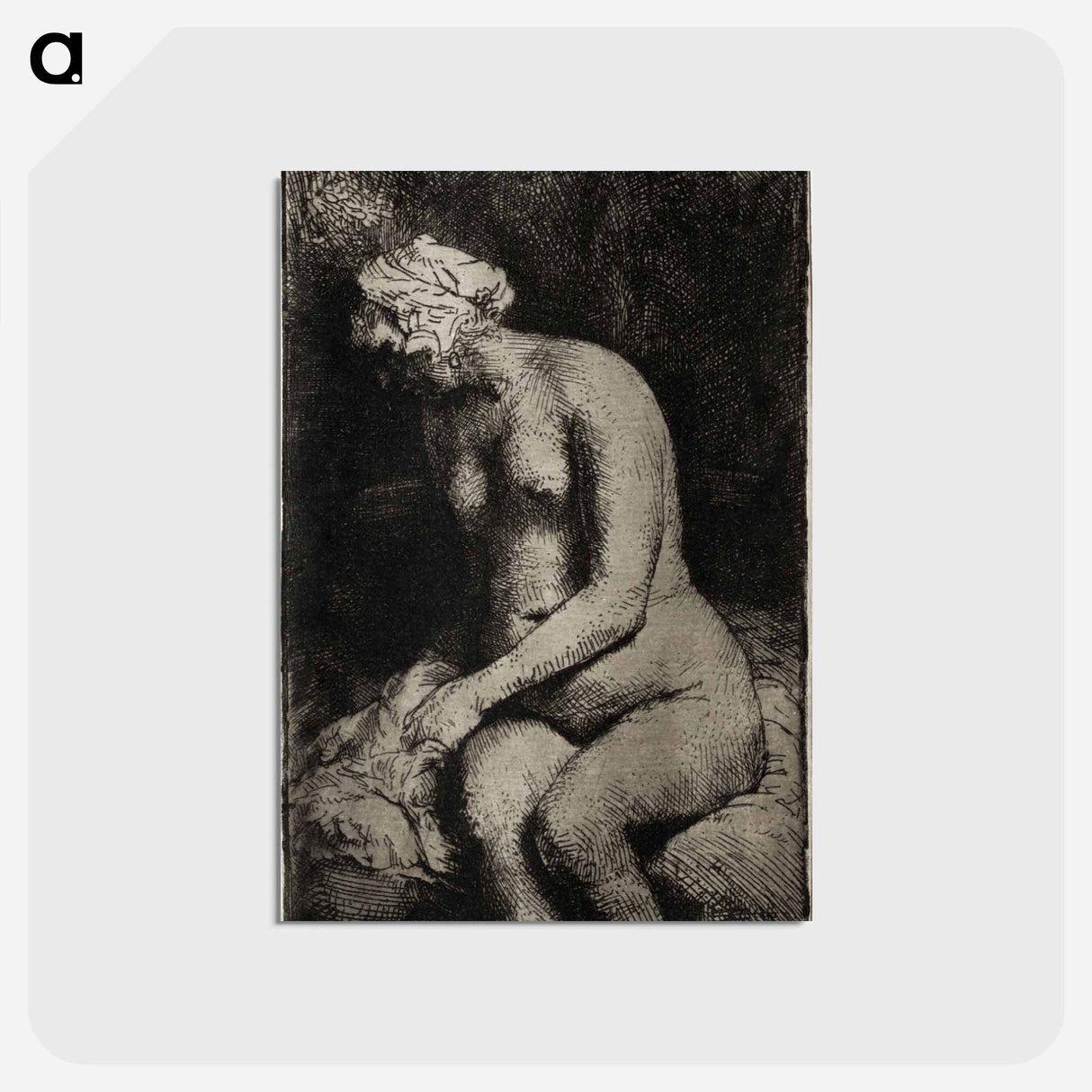 アートポストカード-Woman Bathing Her Feet in a Brook - レンブラント ファン レイン Postcard.