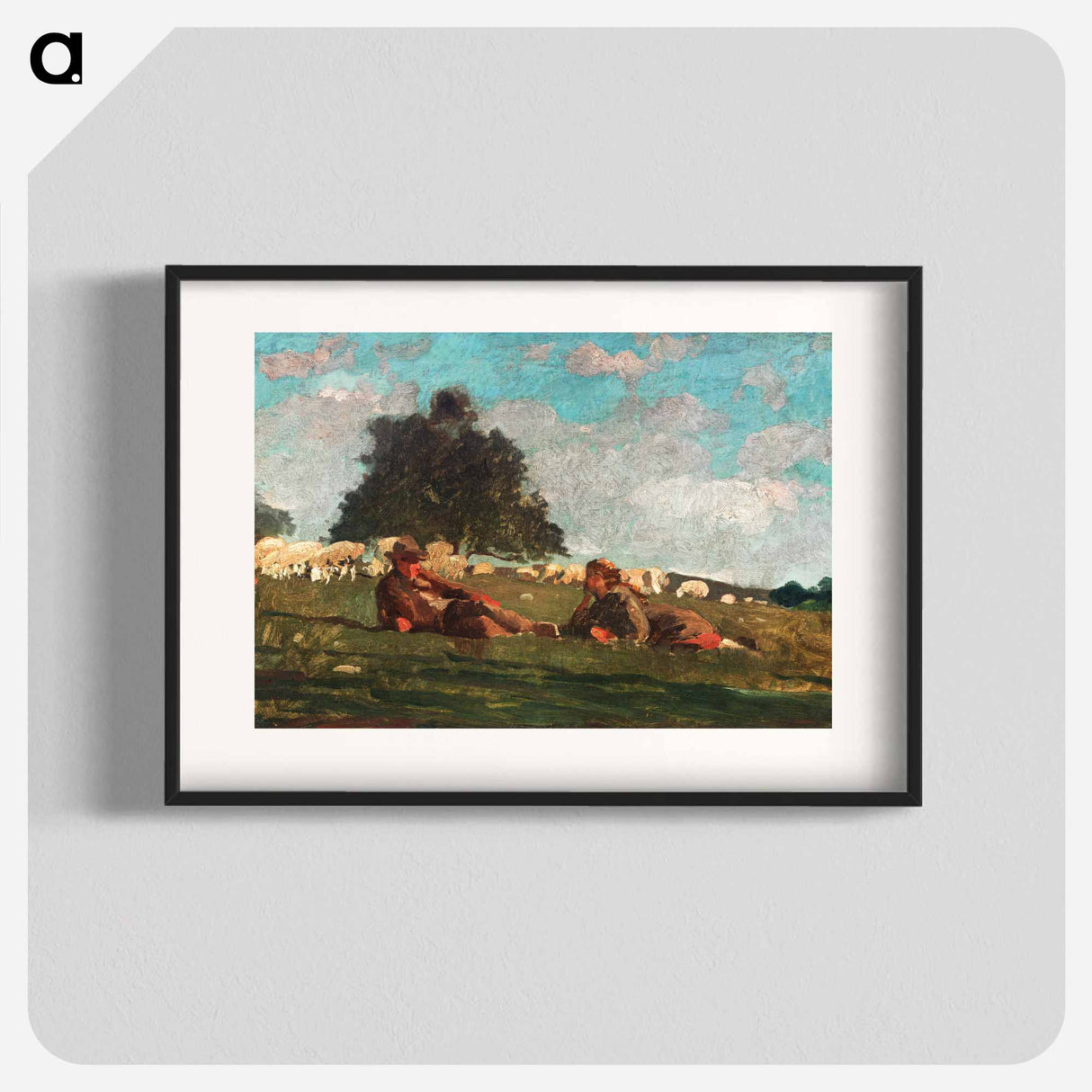アートポスター-Boy and Girl in a Field with Sheep - ウィンスロー ホーマー Poster.