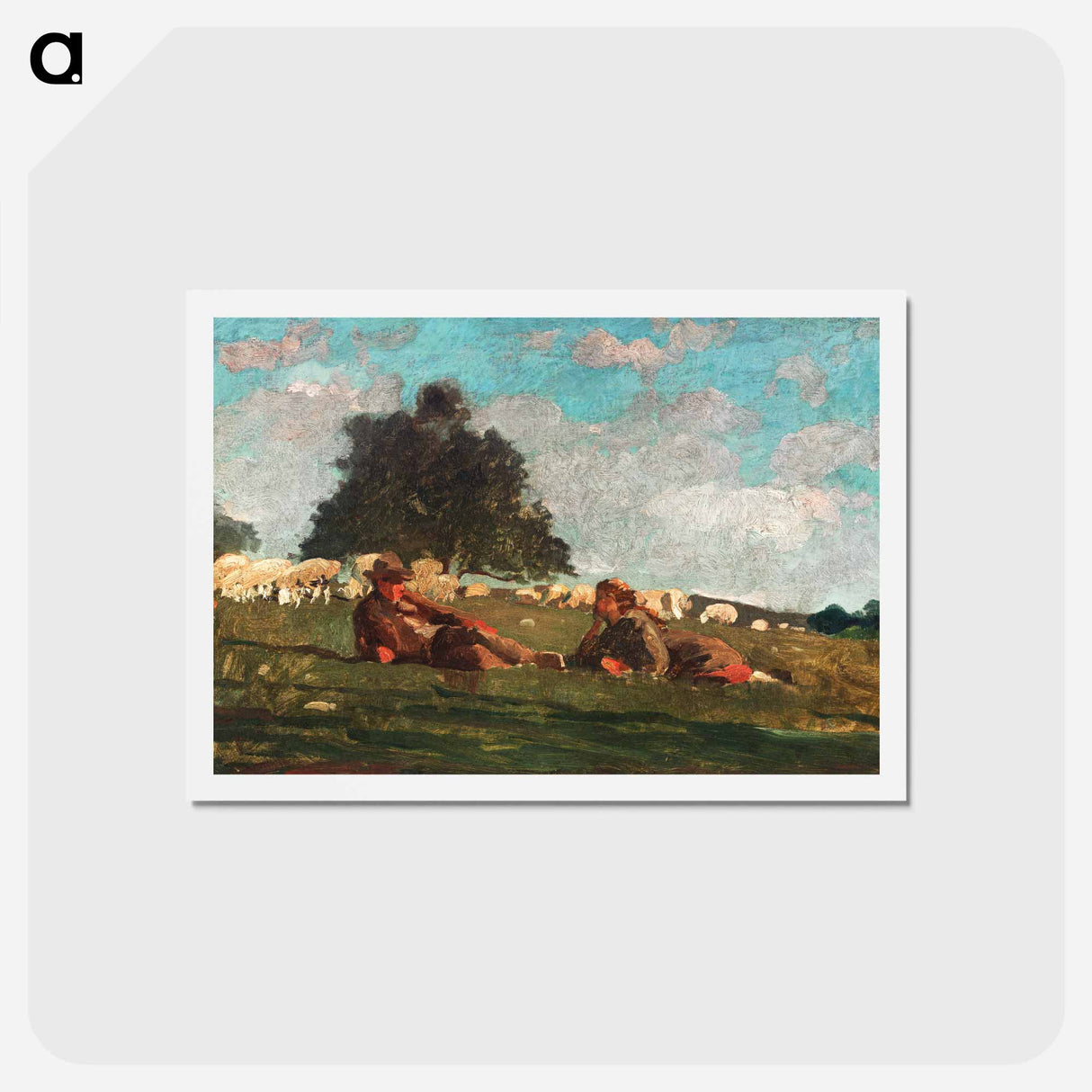 アートポストカード-Boy and Girl in a Field with Sheep - ウィンスロー ホーマー Postcard.