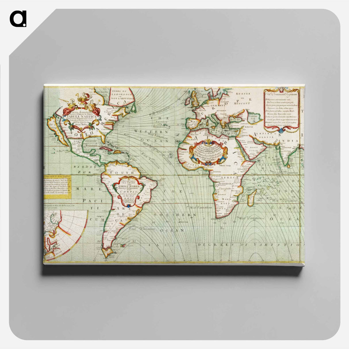 Nova & accuratissima totius terrarum orbis tabula nautica variationum magneticarum index - アンティーク地図 Canvas.