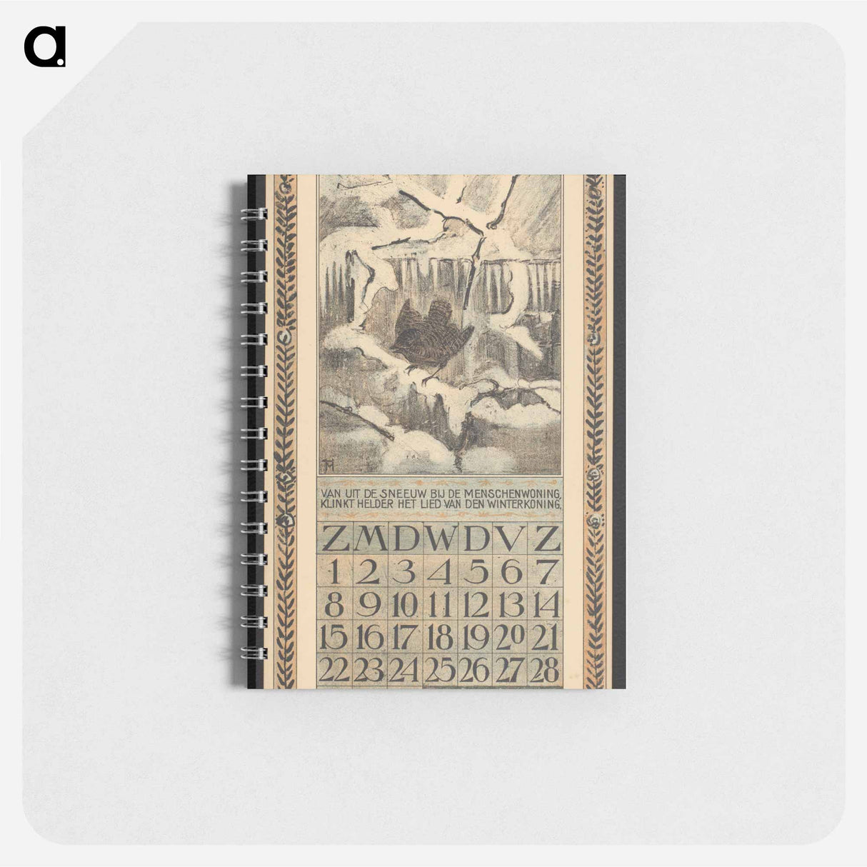 Kalenderblad voor december 1907 met een winterkoning in de sneeuw - テオ ヴァン ホイテマ Memo.