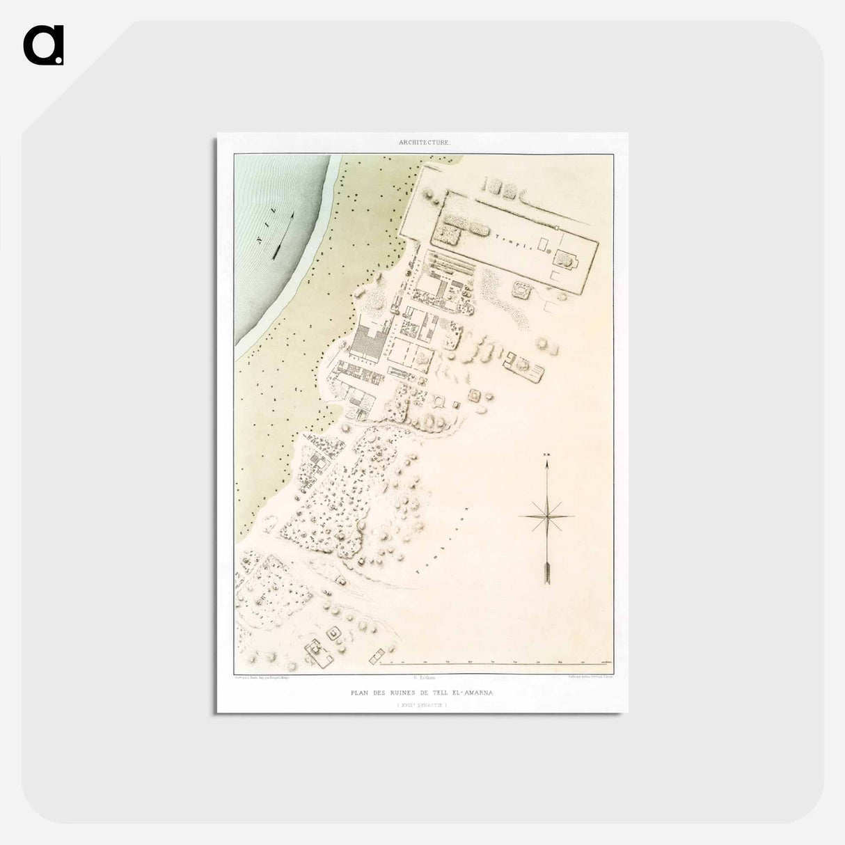 アートポストカード-Plan of the ruins of Tell el-Amarna - アンティーク地図 Postcard.