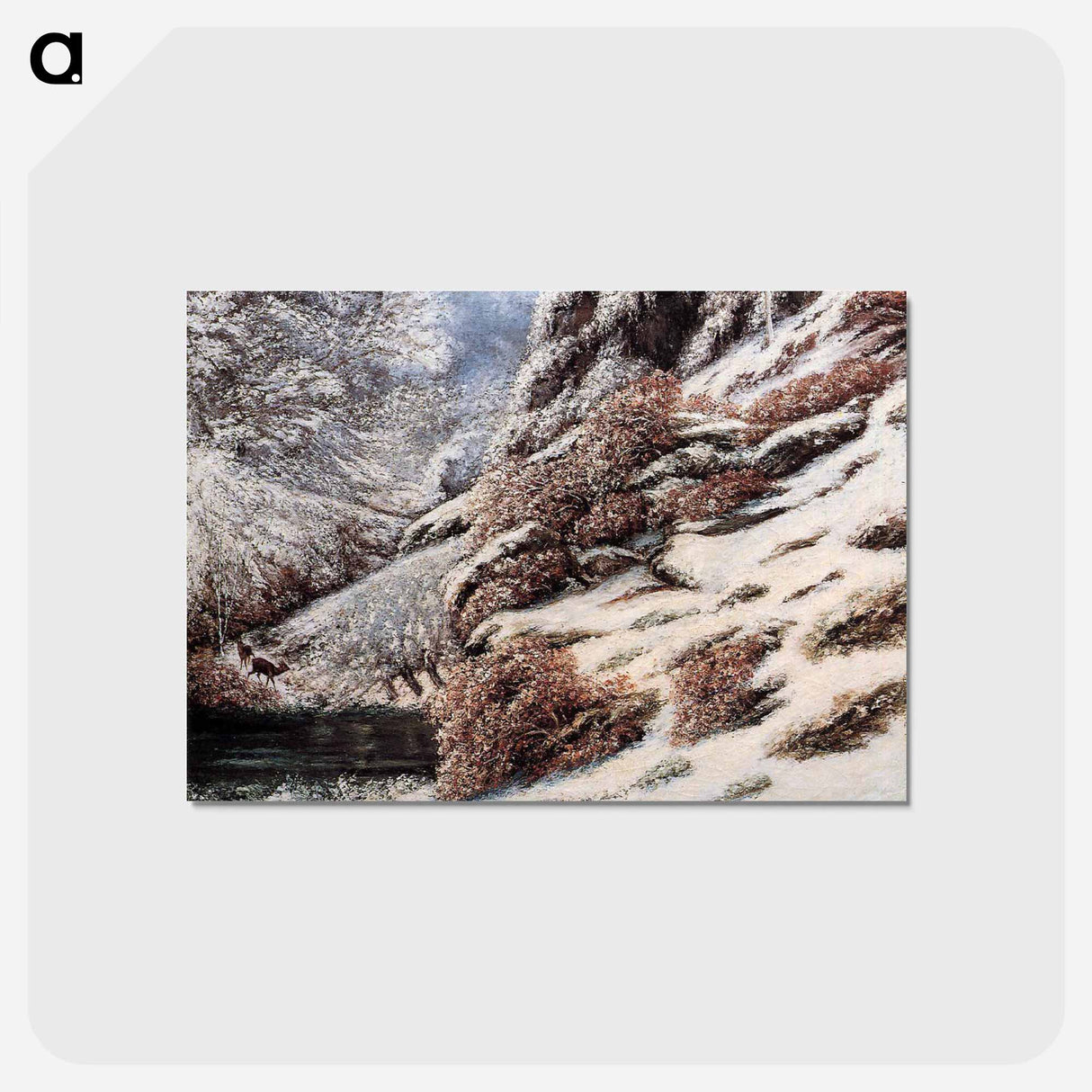 アートポストカード-Deer in a Snowy Landscape - ギュスターヴ クールベ Postcard.