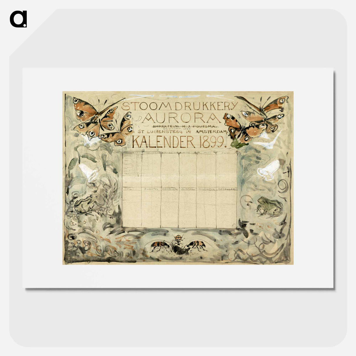 Calendar for 1899 for the Storm Drukkeries Aurora - Theo van Hoytema Poster.