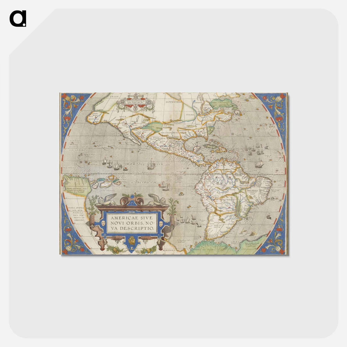 アートポストカード-America Sive Novi Orbis Nova Descriptio - アンティーク地図 Postcard.