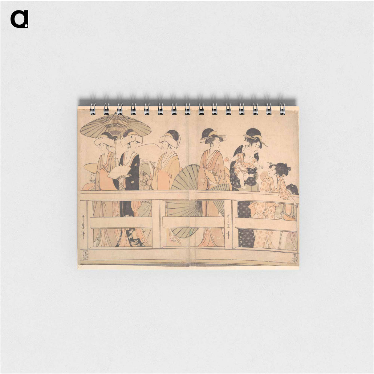 Enjoying the Cool Evening Breeze on and under the Bridge - 喜多川 歌麿 Memo.