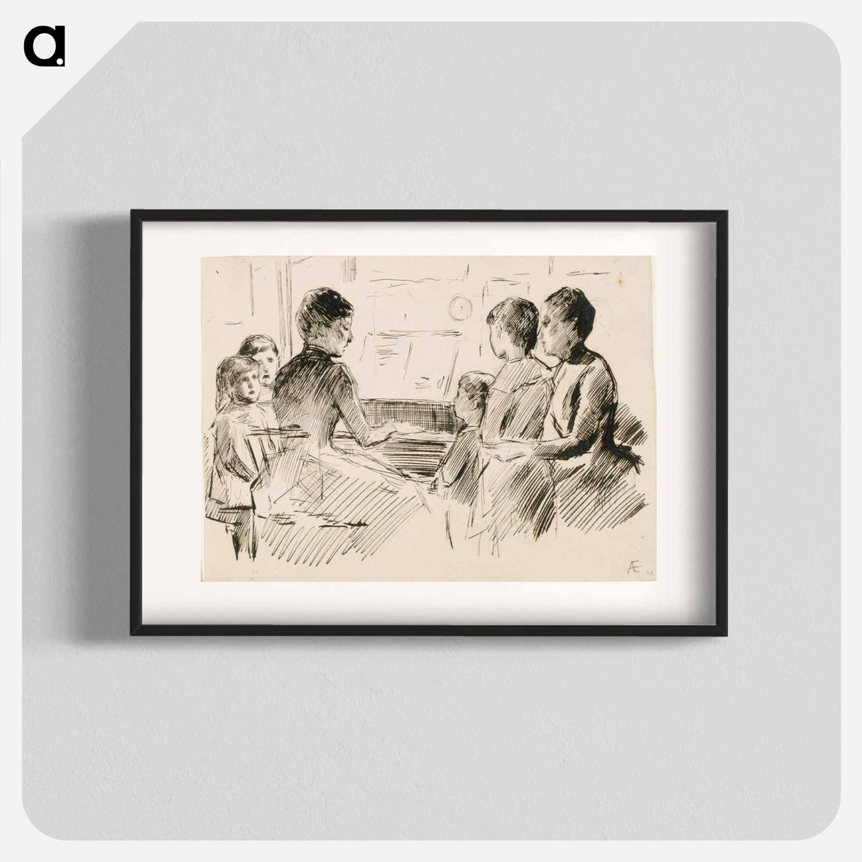 Ryhmä naisia ja lapsia pianon ympärillä - アルバート エーデルフェルト Poster.