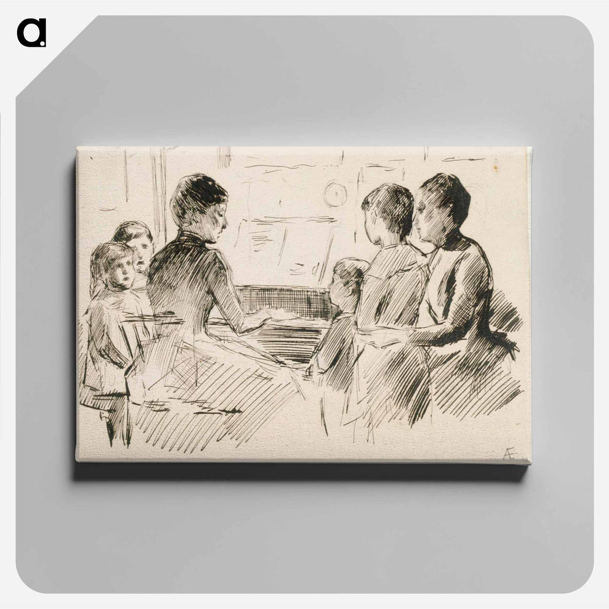 Ryhmä naisia ja lapsia pianon ympärillä - アルバート エーデルフェルト Canvas.