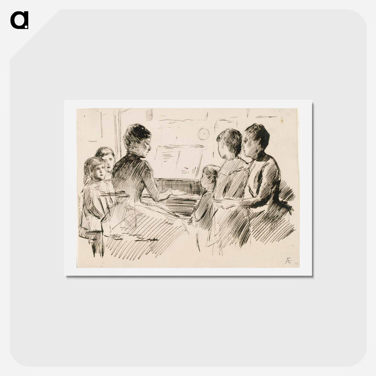 Ryhmä naisia ja lapsia pianon ympärillä - アルバート エーデルフェルト Postcard.