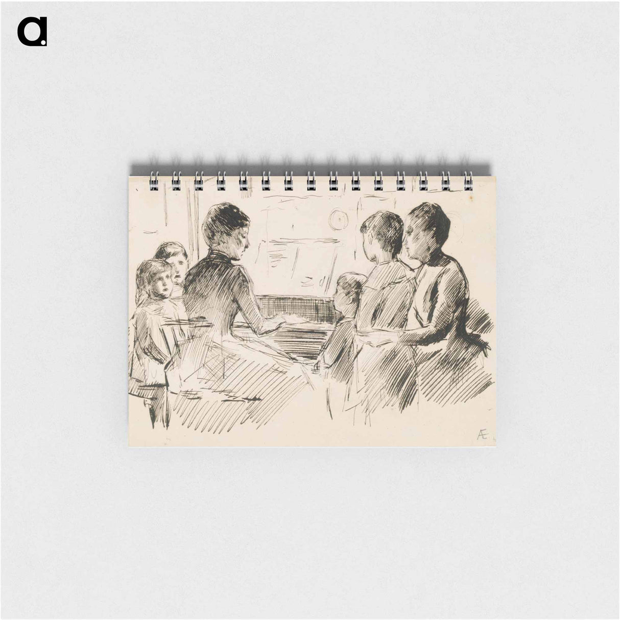 Ryhmä naisia ja lapsia pianon ympärillä - アルバート エーデルフェルト Memo.