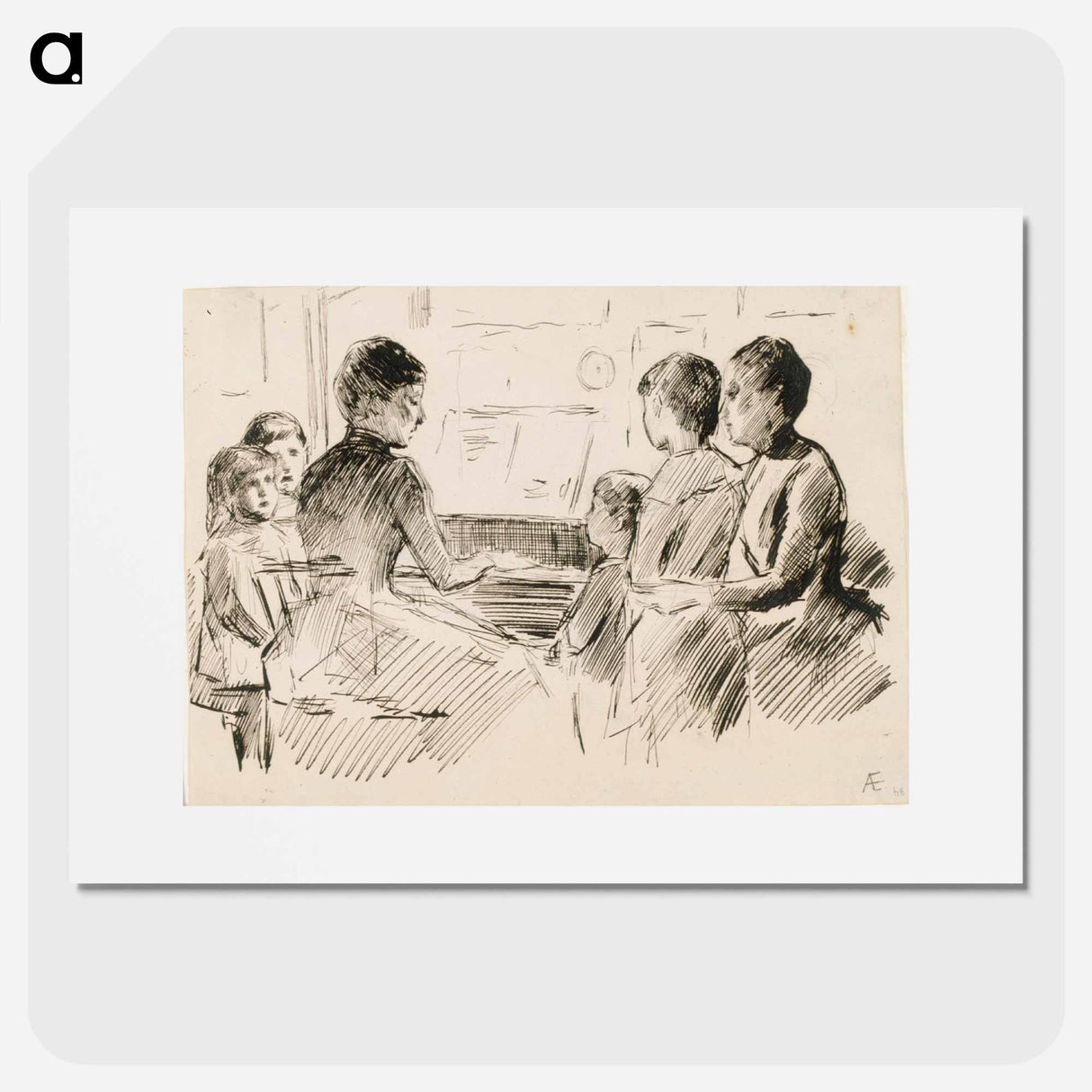 Ryhmä naisia ja lapsia pianon ympärillä - アルバート エーデルフェルト Poster.