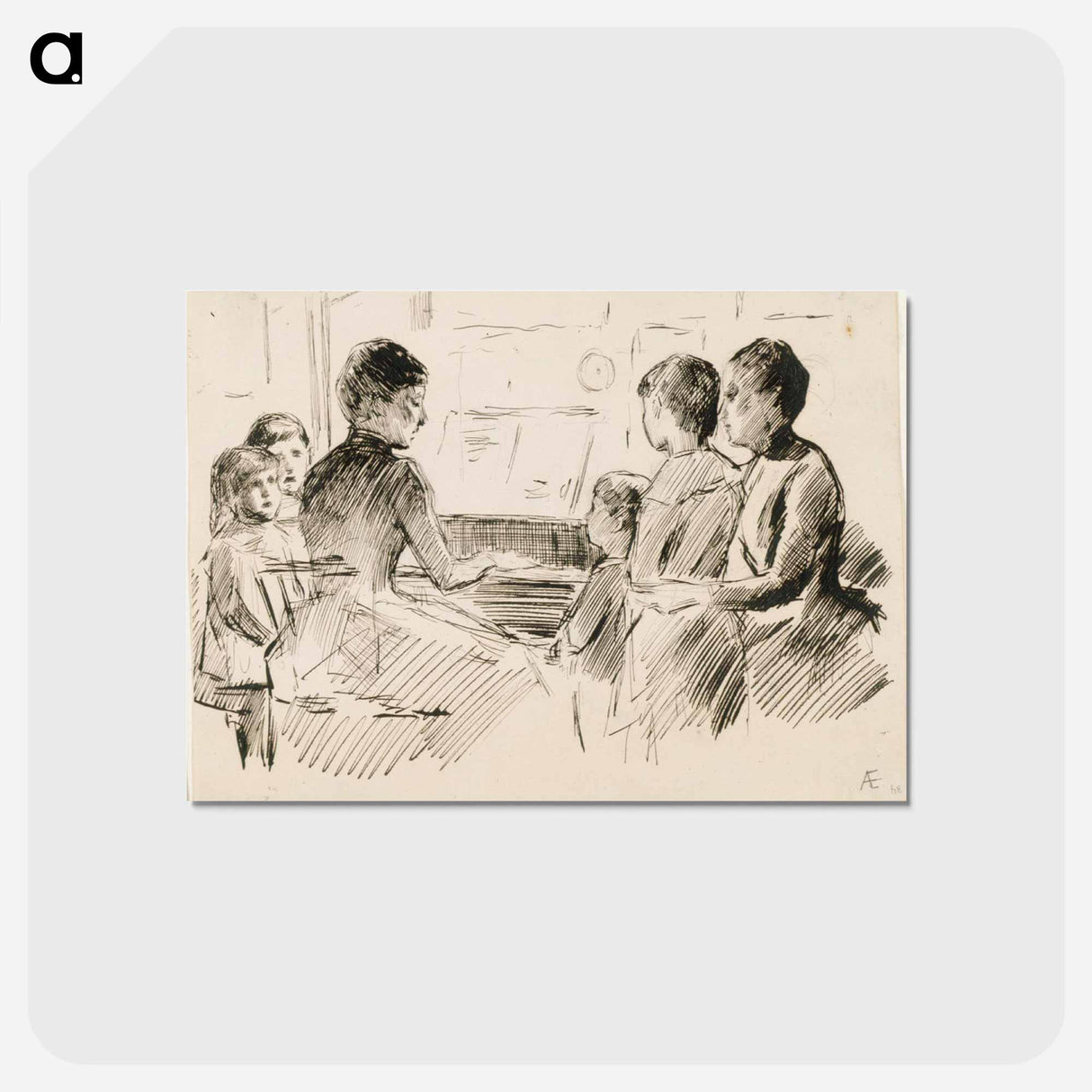 Ryhmä naisia ja lapsia pianon ympärillä - アルバート エーデルフェルト Postcard.