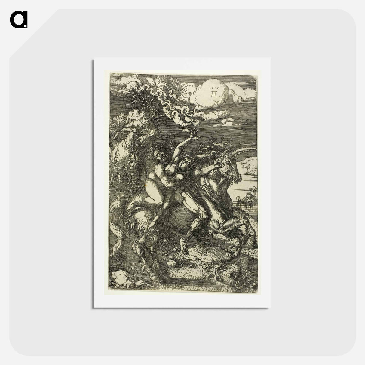 アートポストカード-The Abduction of Proserpine on a Unicorn - アルブレヒト デューラー Postcard.