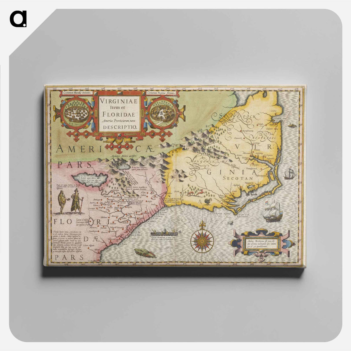 Virginia Item et Floridae - アンティーク地図 Canvas.
