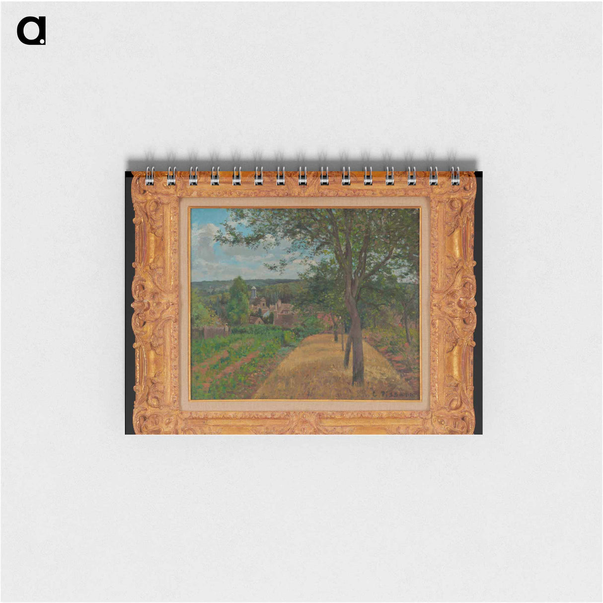 Line of Trees and Field on Hillside Overlooking Village - カミーユ ピサロ Memo.