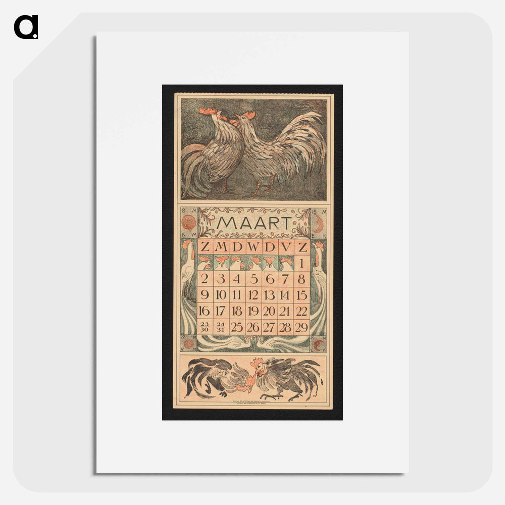 Calendar for the month of 1913 with flowers - Theo van Hoytema Poster.
